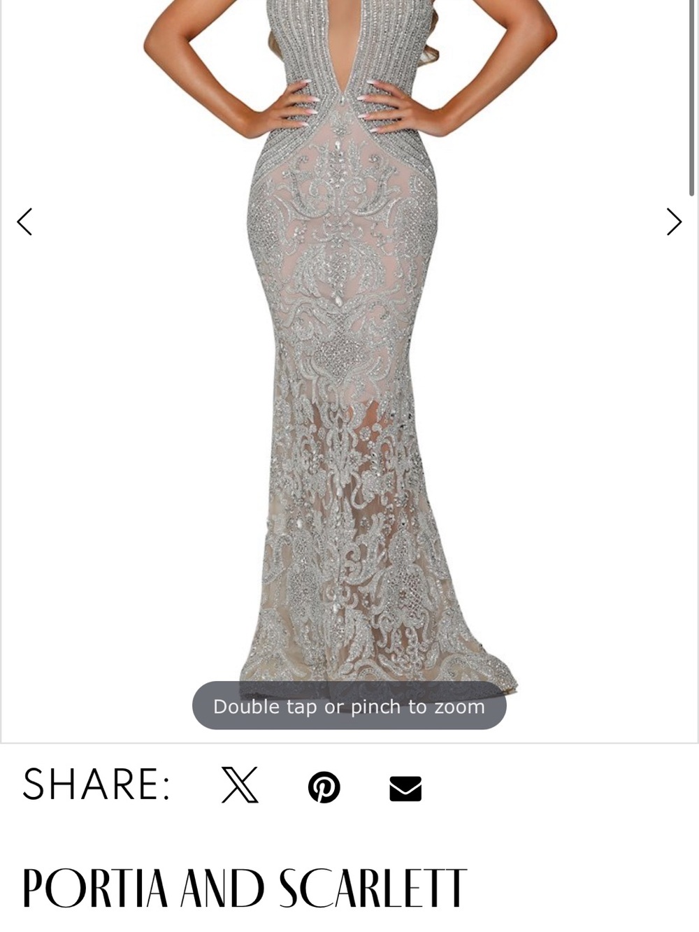 Portia and Scarlett Silver Beaded Plunging Lace Gown